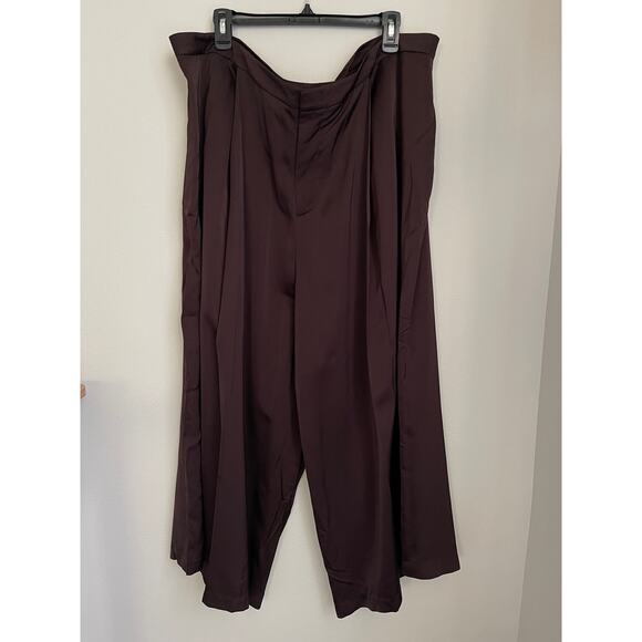 NWT Vince Brown Satin Pleat Front Wide Leg Trousers (Size 20) - Picture 3 of 12